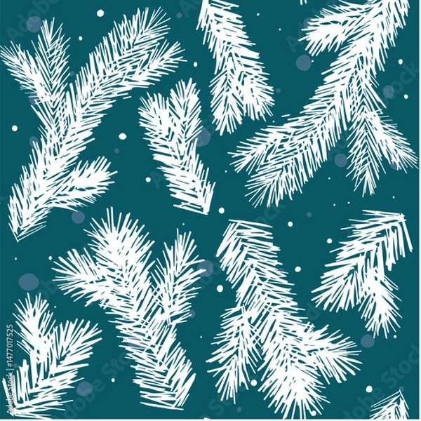 Fototapeta Pine branch pattern fir tree endless seamless pattern. Vector illustration