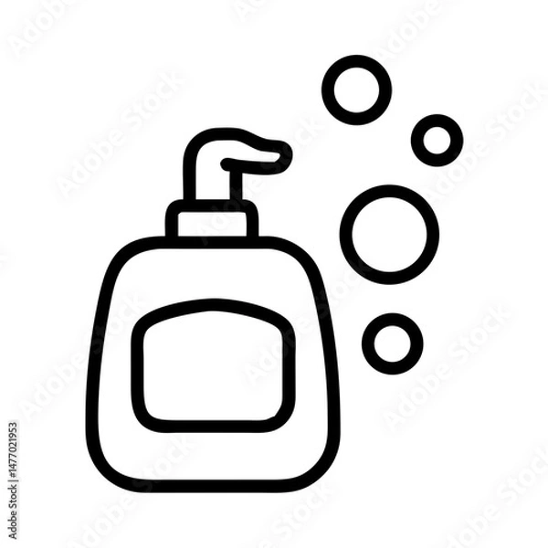 Fototapeta Soap dispenser with bubbles icon in black outline style