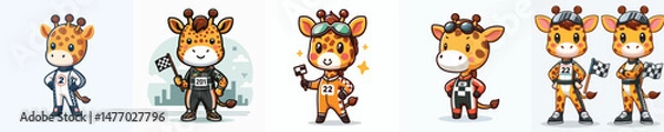 Fototapeta cute giraffe vector in racer costume
