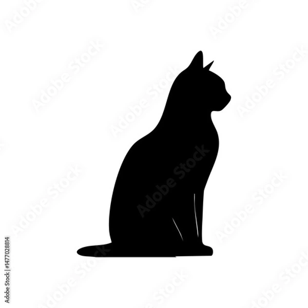 Fototapeta Elegant silhouette of a sitting cat in minimalist black style

