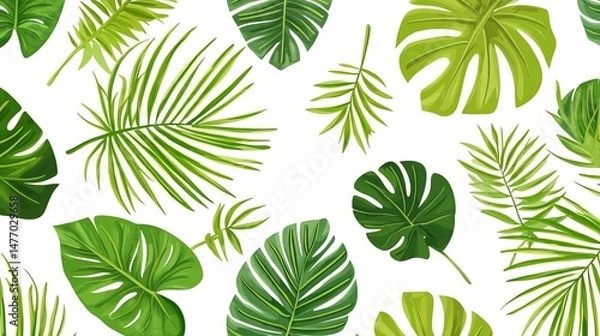Fototapeta A seamless pattern of lush, green tropical leaves creates a vibrant and textured design.