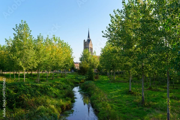 Fototapeta Vimpelles village the in the alluvial plain of La Bassée.  Île-de-France region