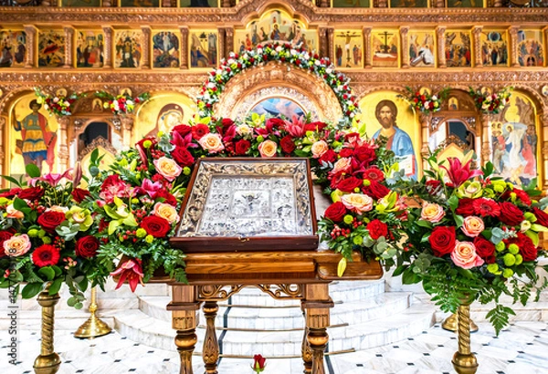 Fototapeta Ancient icon in front of the altar in an Orthodox church. Church of the Resurrection