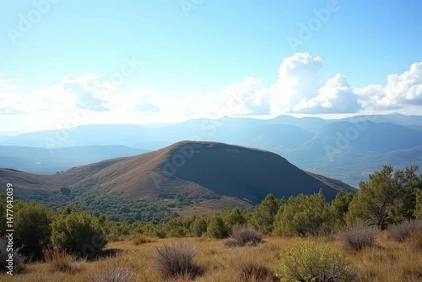 Fototapeta Landscape View with Hill and Clouds