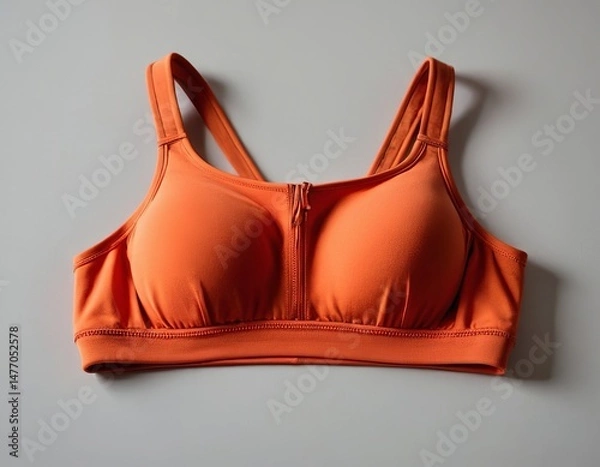 Obraz Stylish orange sports bra with zip closure, designed for comfort and support during workouts.