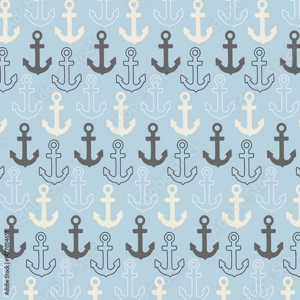 Fototapeta Pattern with multi-colored anchors.Vector seamless pattern with multicolored ship anchors on a blue background.