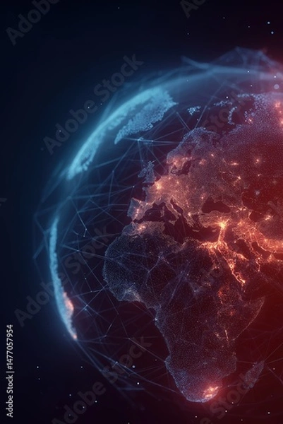 Fototapeta Digital earth visualization with network connections and data flow