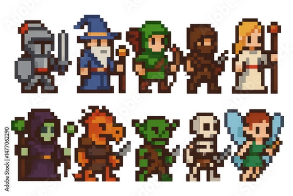 Fototapeta Pixel Art Characters for Fantasy Adventure Game or Illustration