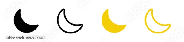 Fototapeta Moon crescent icon set. Half moon filled vector icon sign symbol. Half moon, crescent with star, night sky background. Vector Illustration
