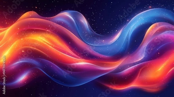 Fototapeta Abstract fiery blue and orange wave, dark cosmic background, digital art, website banner