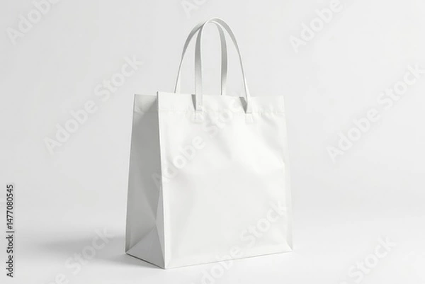 Fototapeta White cotton shopping bag with handles, isolated on white background, product packaging, reusable bag