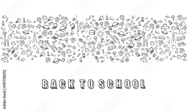 Fototapeta Concept of education School background chalkboard with different stuff. Welcome back to school design vector.