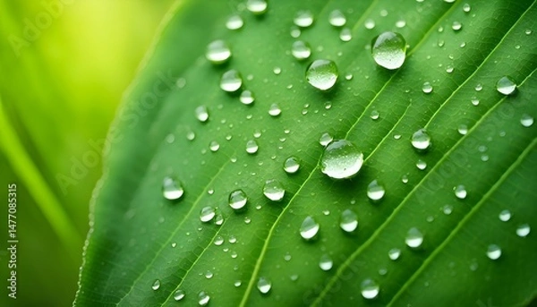Obraz Dewdrop Delight: A Morning Green Leaf Close-up