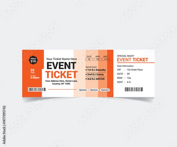 Fototapeta Creative Even Ticket Template Design with Vector
