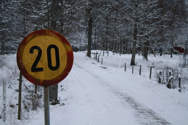 Obraz speed sign by snow covered road