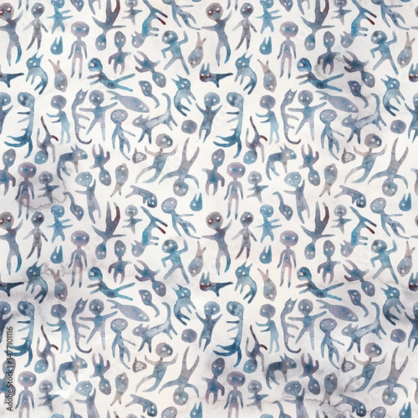 Obraz Dark Blue Gothic Anatomical Skeleton Seamless Pattern. Macabre Bone-Inspired Fantasy Design.