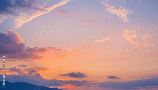 Obraz Beautiful sunset sky with clouds, mountain view