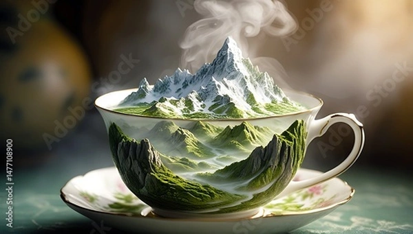 Obraz Mountain in a cup, green tea cup
