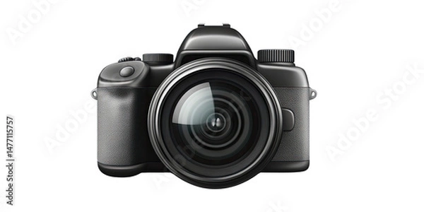 Obraz Professional black digital SLR camera with lens isolated on white transparent background, photography equipment