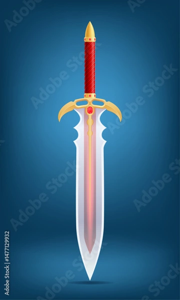 Fototapeta detailed vector illustration of a decorative sword featuring a gold hilt adorned with gemstones and a sleek blade against a gradient background, perfect for fantasy themes