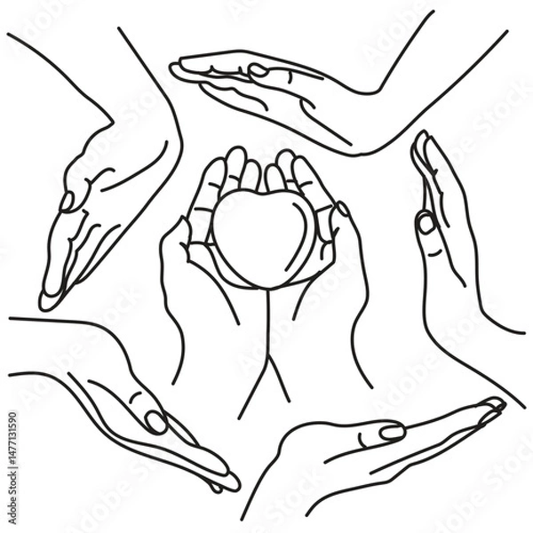 Obraz Hands line drawing love care support