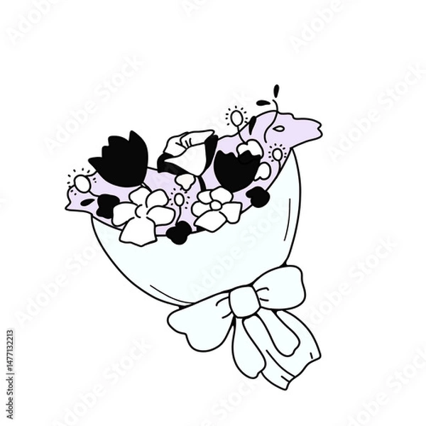 Obraz お祝いに使える白や黒のシンプルな花束イラスト