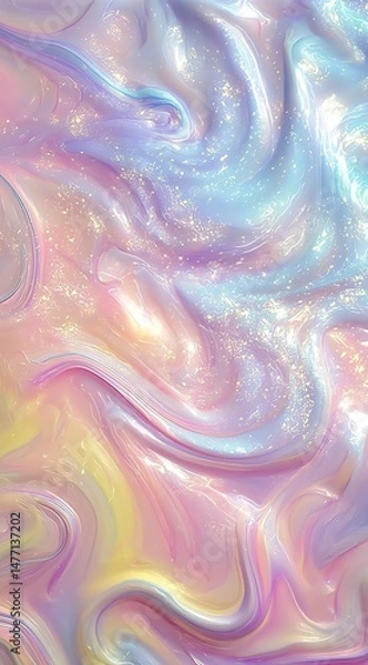 Fototapeta Holographic, pastel iridescent background, shiny, glittery, sparkling, rainbow-colored liquid paint