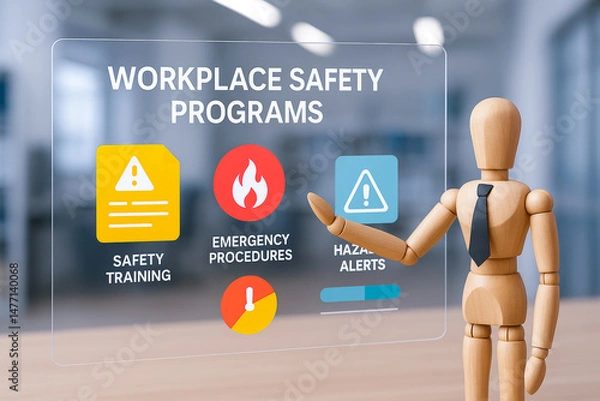 Obraz Employee benefits include workplace safety programs with safety training emergency procedures and hazard alerts for secure environment