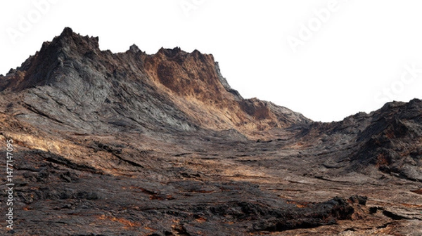 Fototapeta Volcanic landscape with charred rocky terrain isolated