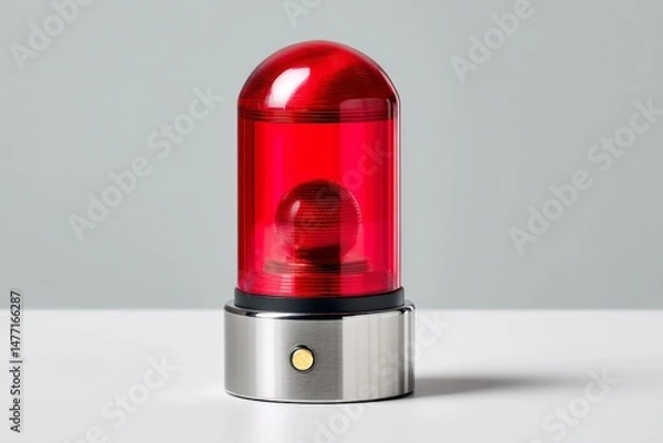 Fototapeta Flashing red emergency light positioned on a table with a neutral background