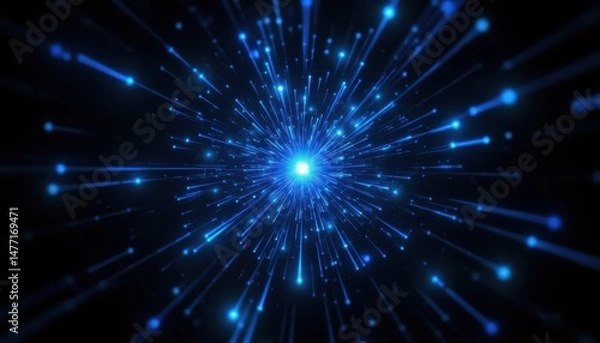 Fototapeta Dazzling blue explosion of light and sparks, a vibrant display of energy power