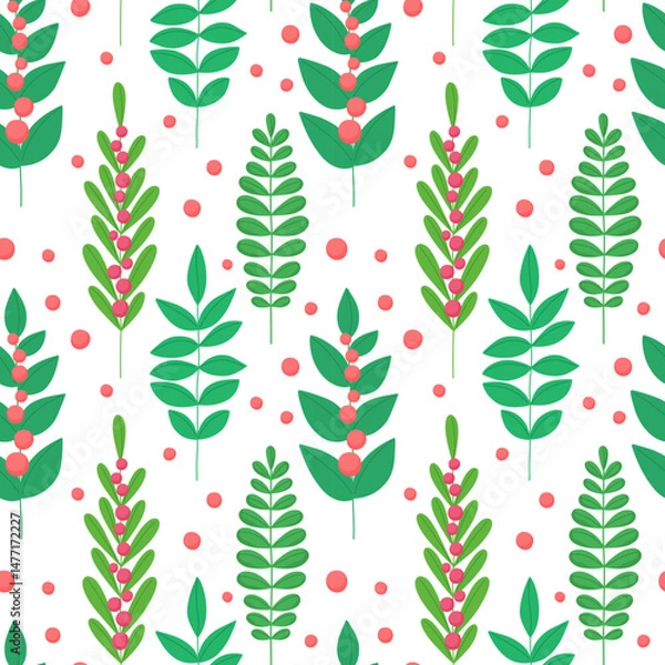 Obraz Seamless botanical pattern of twigs, botanical background elements, grass.