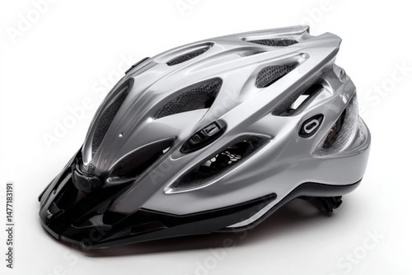 Fototapeta High-quality silver bicycle helmet designed for safety and comfort in cycling activities