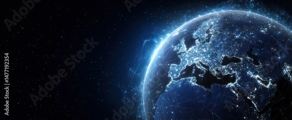 Fototapeta A digital rendering of Earth in space with a glowing blue aura.