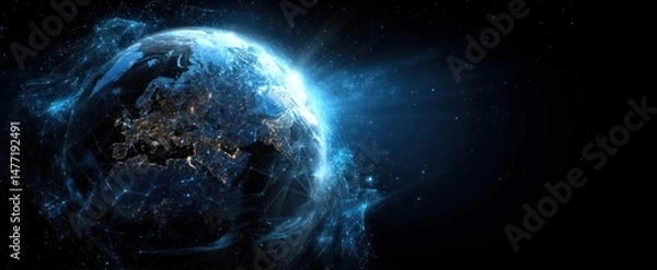 Fototapeta A celestial body with glowing atmosphere in dark space.