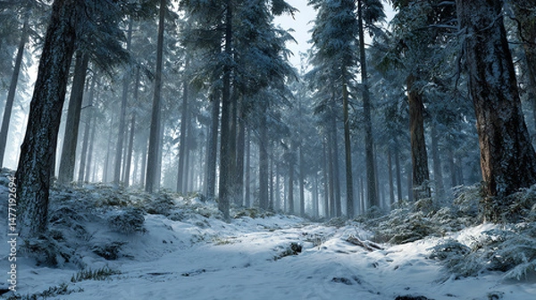 Fototapeta deep forest under snow