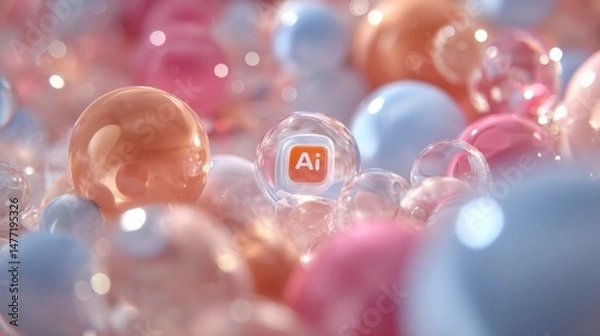 Obraz Adobe Illustrator Ai logo nestled amongst pastel transparent spheres Abstract design concept