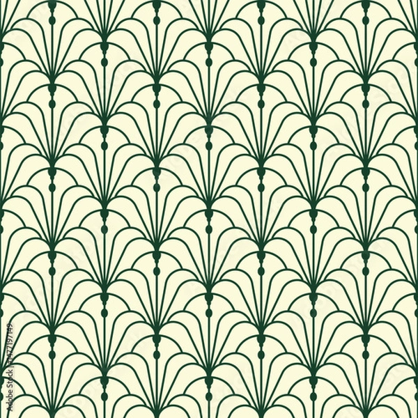 Fototapeta Vintage Art Deco Seamless Pattern. Geometric decorative with abstract elements. Retro background. Beige and green background