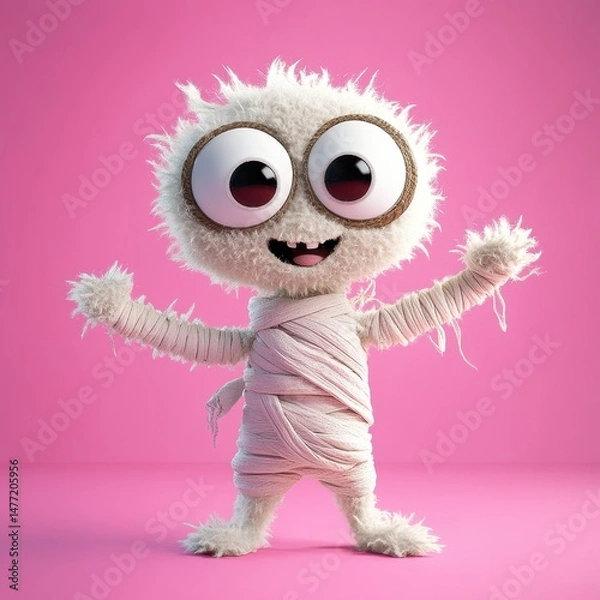 Obraz Cute and Playful Cartoon Character with Big Eyes on Vibrant Pink Background