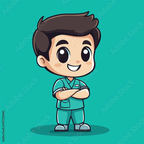 Obraz cartoon cute dentist boy mascot cute cartoon no details solid background bright