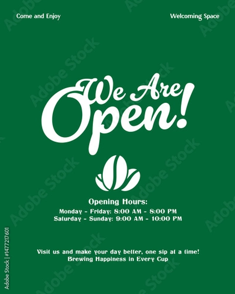 Obraz vector design We Are Open, for coffee shop post with a typography focus, ideal for an Instagram feed