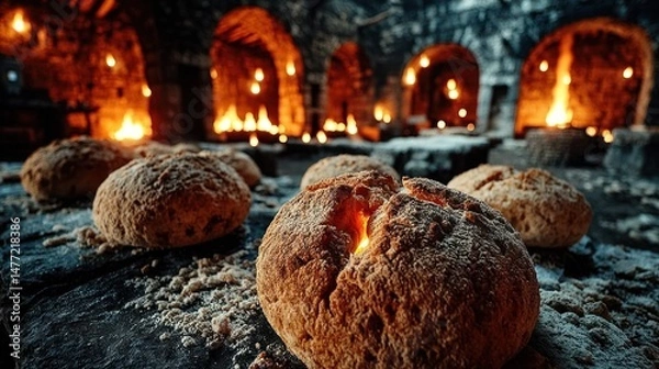 Fototapeta Artisan bread display in historical setting
