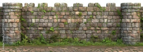 Obraz Ancient stone wall with overgrown vegetation