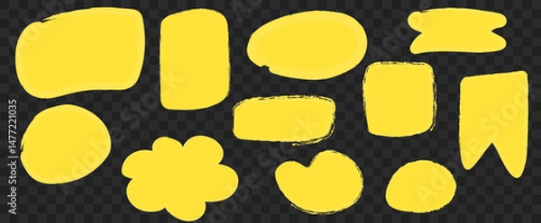 Fototapeta Yellow hand drawn grunge crayon.chalk speech bubbles set on transparent background. Vector hand drawn crayon text box.