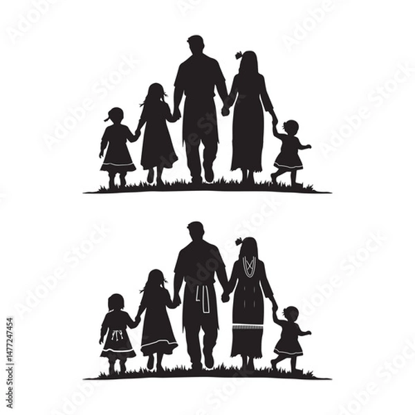 Obraz Native american family silhouette holding hands