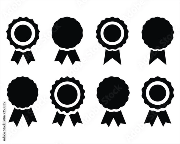 Fototapeta Award Badge and Ribbon Silhouette Set – Black Prize Icons Collection for Certificates, Medals, and Achievement Design
