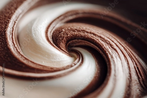 Fototapeta Delicious swirl of chocolate and vanilla ice cream in close-up view highlighting the creamy texture