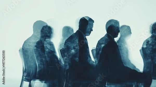 Obraz Silhouette of business people working together. Businesspeople in an office meeting room, double exposure effect.