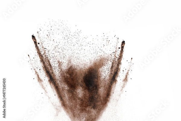 Fototapeta abstract brown powder splatted background,Freeze motion of color powder exploding and throwing color powder, color texture on white background