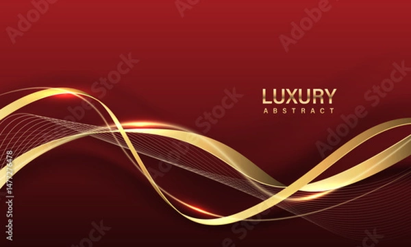 Obraz Abstract gold black ribbon curve overlap on red design modern luxury background vector
